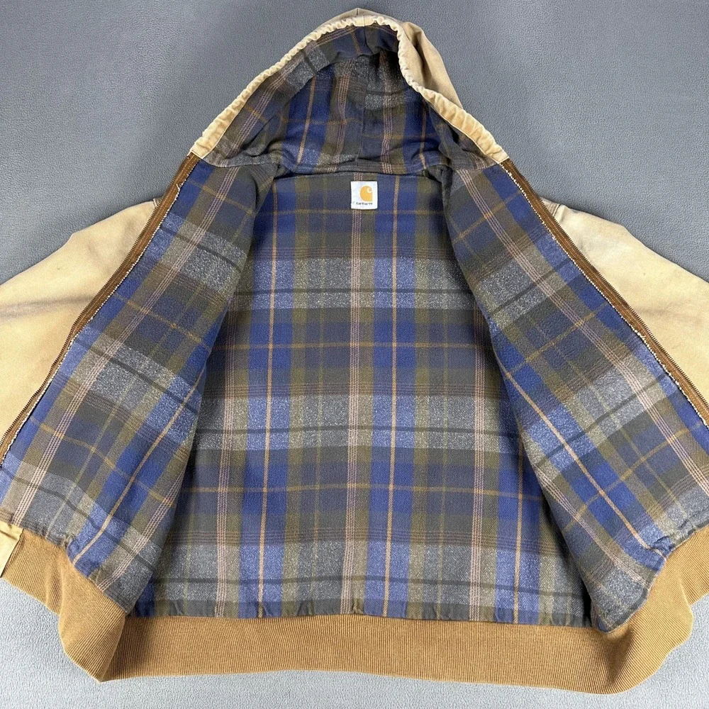 Carhartt Jacket Large Tan Brown JF1006 Faded Duck Canvas Flannel Lined 90s